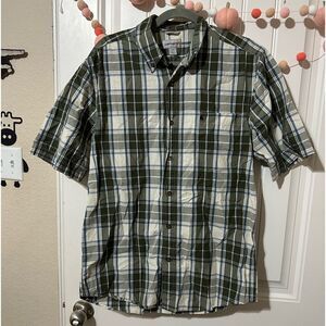 Carhartt Relaxed Fit Mens Button Down Green Shirt medium Plaid Short Sleeve
